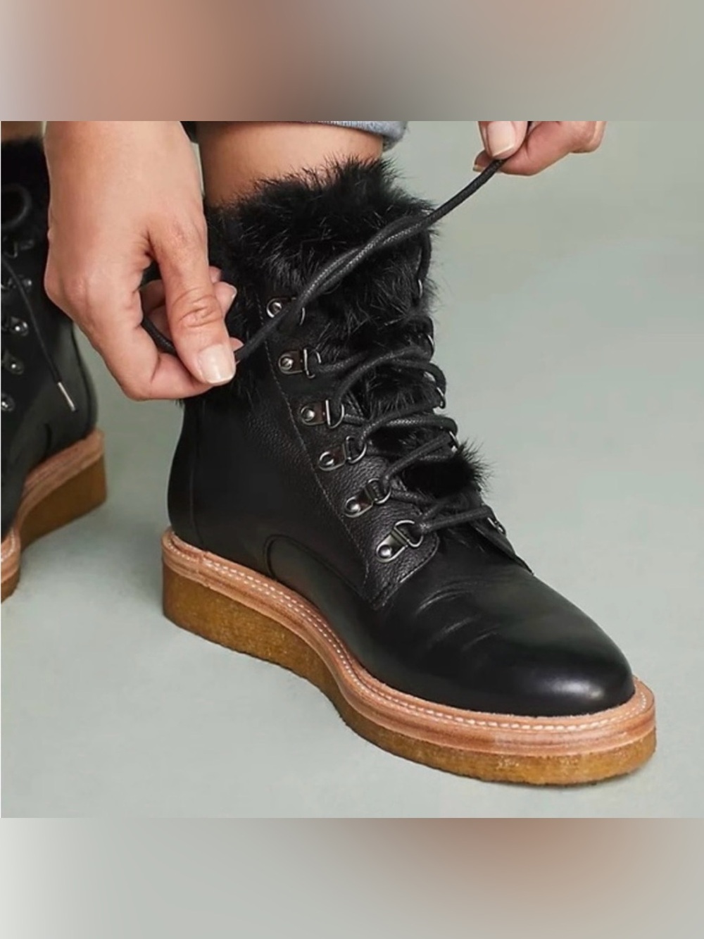 Botkier Winter Combat Boot with rabbit fur trim in black
